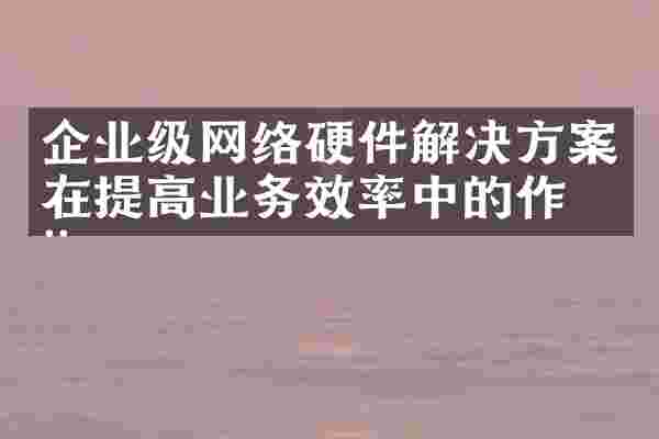企业级网络硬件解决方案在提高业务效率中的作用