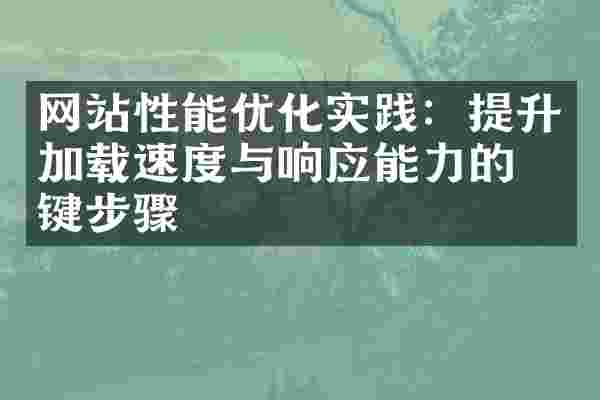网站性能优化实践：提升加载速度与响应能力的关键步骤