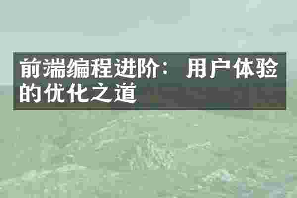 前端编程进阶：用户体验的优化之道